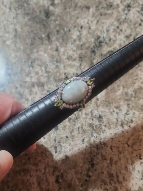 Elegant White green Jade Cabochon and Green Accent Ring - Women Jewelry